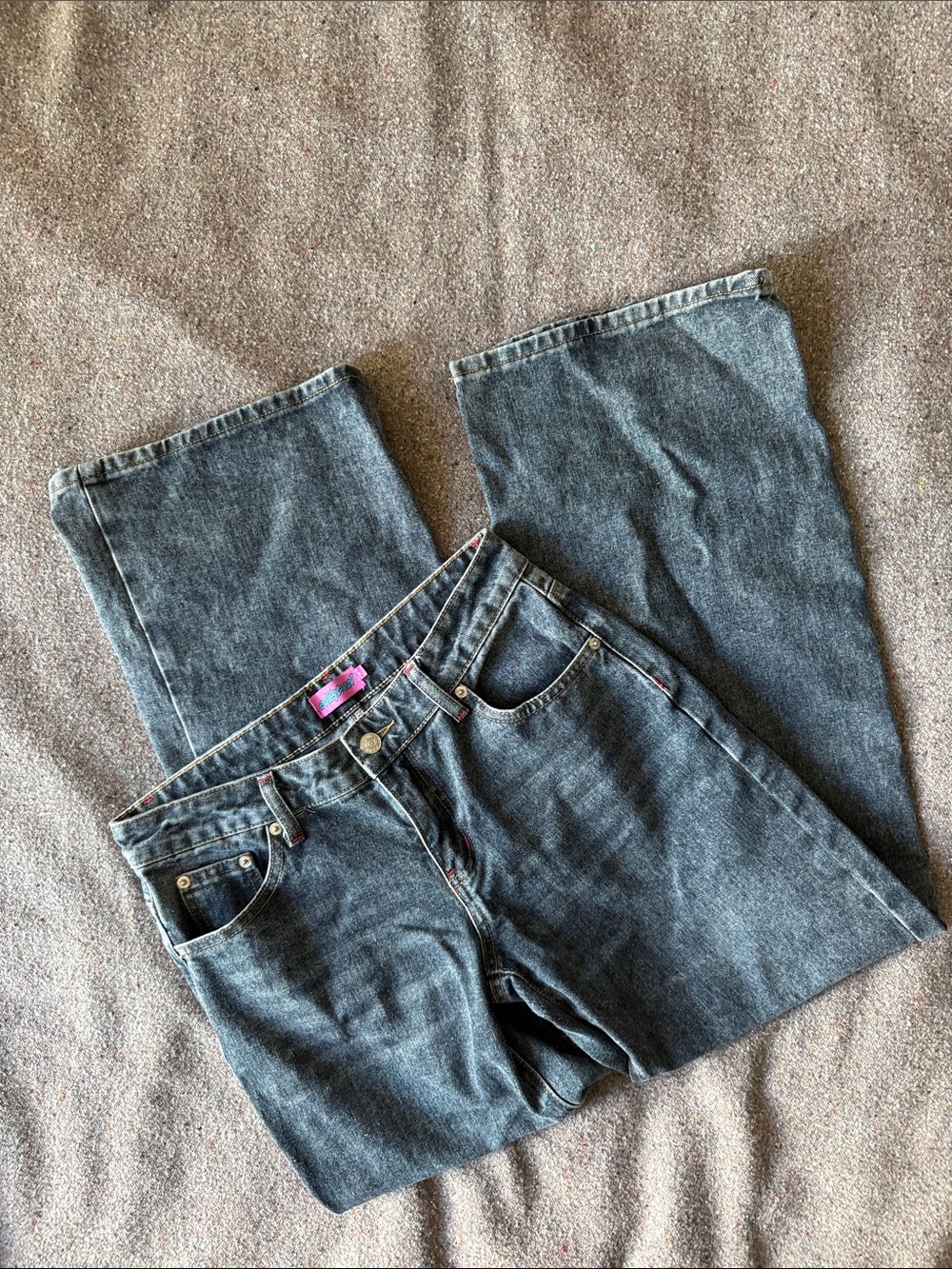 Edikted Ace Low Rise Wide-Leg Jeans in Dark Blue Denim (Size Small)